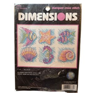 Vintage Dimensions Sea Treasures Stamped Cross Stitch Kit Fish Shells Ocean New